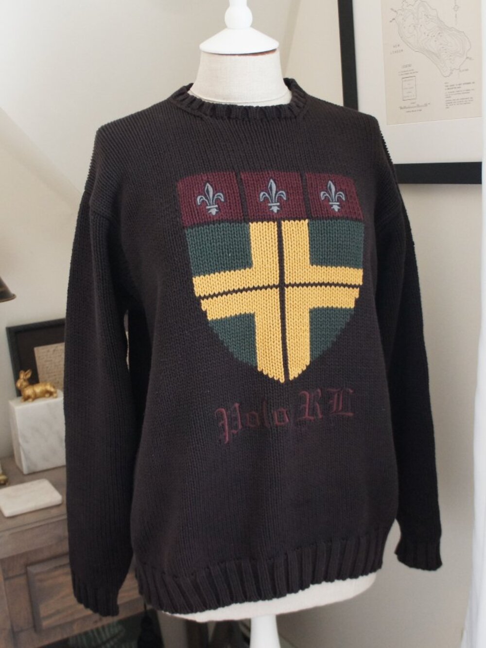 Vintage Polo Ralph Lauren Heritage Dark Ivy League Crest Style Sweater Medium